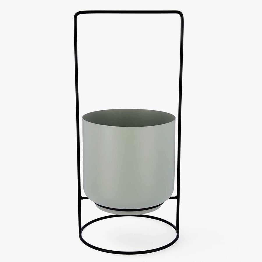 Macetero verde con soporte de acero pintado Gus Ø18x39cm