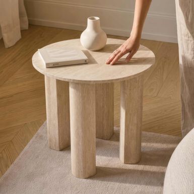 Mesa auxiliar de madera efecto travertino Elva &Oslash;50cm 