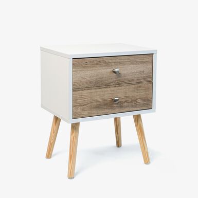 Mesilla de madera blanca y roble Nordik con 2 cajones