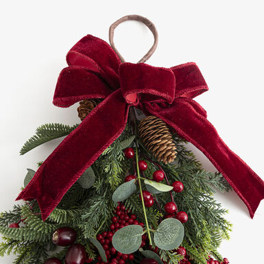 Adorno colgante de Navidad para puerta con lazo rojo 60cm
