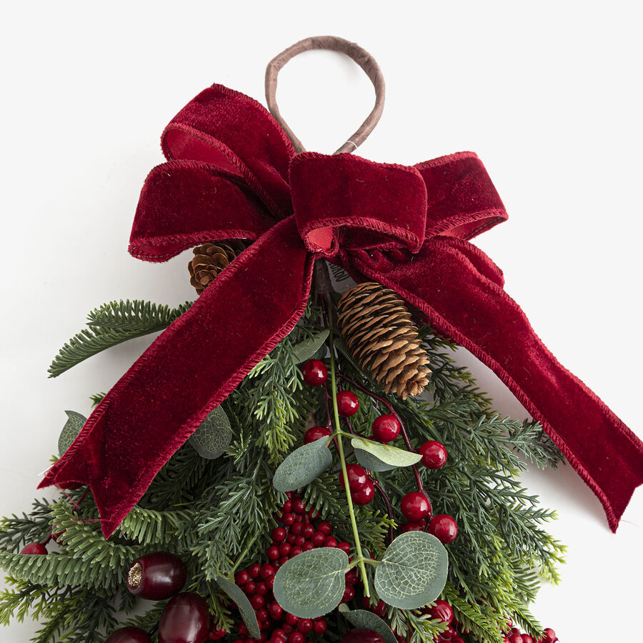 Adorno colgante de Navidad para puerta con lazo rojo 60cm