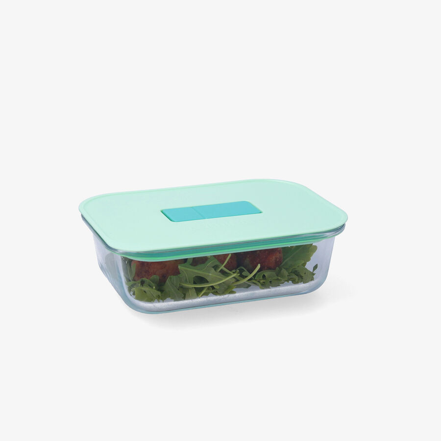Recipiente herm&eacute;tico rectangular verde de vidrio Joy 0,63L