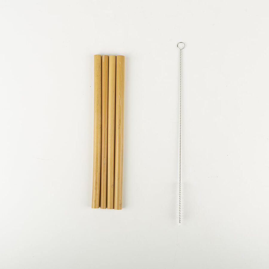 Set de 4 pajitas bambú natural con cepillo