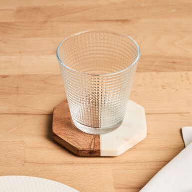 Set de 4 posavasos de m&aacute;rmol con estuche de madera &Oslash;10cm