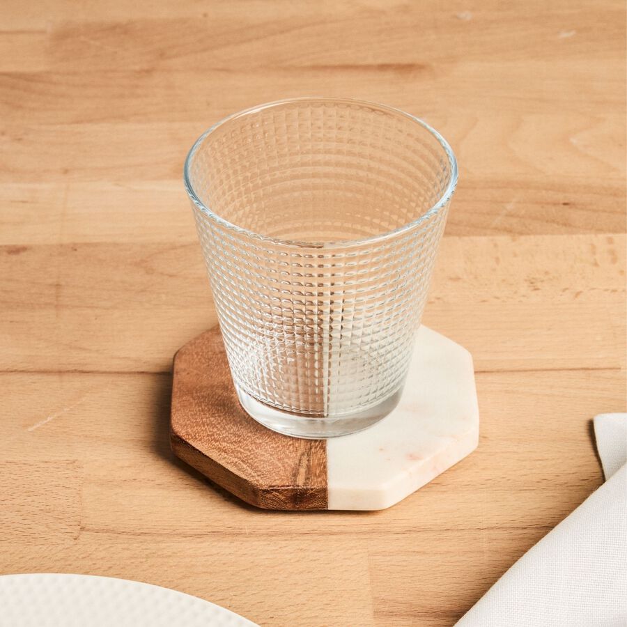 Set de 4 posavasos de m&aacute;rmol con estuche de madera &Oslash;10cm