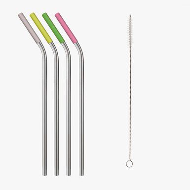 Set de 4 pajitas de acero inoxidable con cepillo limpiador