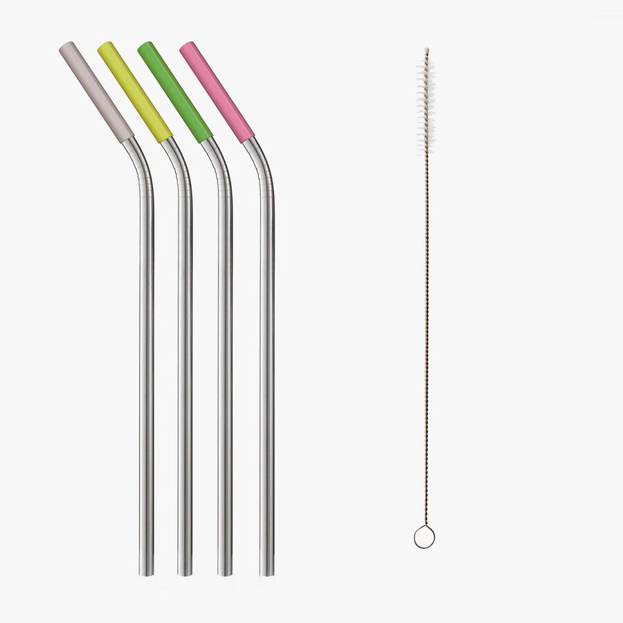 Set de 4 pajitas de acero inoxidable con cepillo limpiador