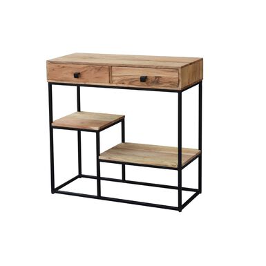 Consola de madera acacia con dos cajones y estantes Bremen 80x30x81cm