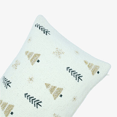 Funda de coj&iacute;n blanca con &aacute;rboles de Navidad Snowy 50x35cm