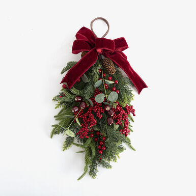 Adorno colgante de Navidad para puerta con lazo rojo 60cm