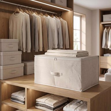 Caja de almacenaje con tapa de textil blanco Nube 60x45x30cm