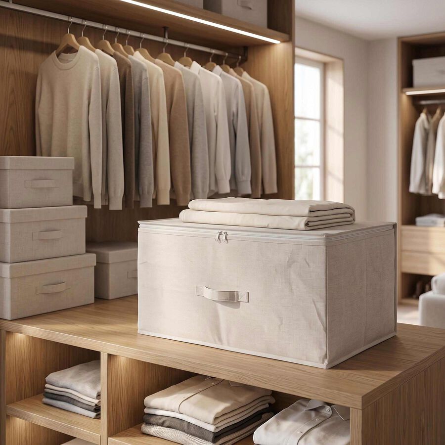 Caja de almacenaje con tapa de textil blanco Nube 60x45x30cm
