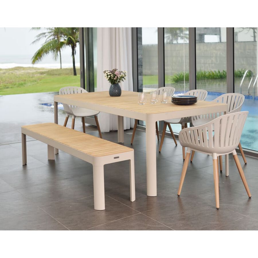 Banco de jard&iacute;n blanco de madera y aluminio 181x40x45cm