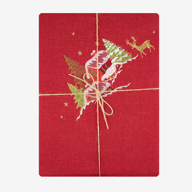 Mantel rojo bordado Pueblo 150x250cm