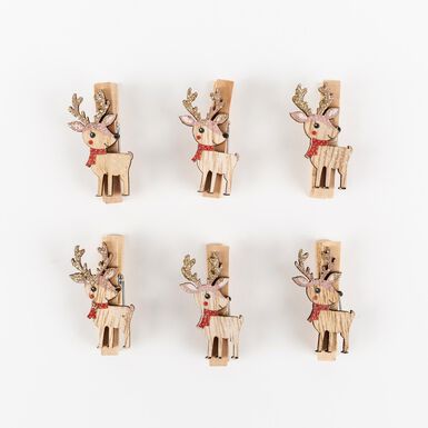 Set de 6 pinzas Renos Navidad 4cm