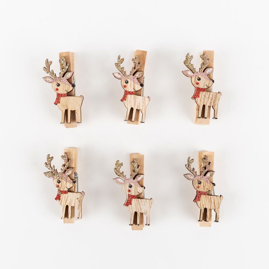 Set de 6 pinzas Renos Navidad 4cm