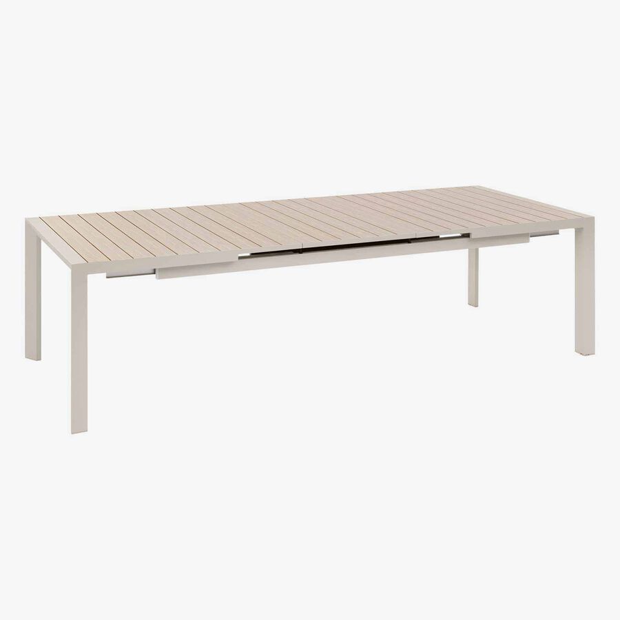 Mesa de comedor de jard&iacute;n extensible de aluminio crema Evora 214x110x77cm