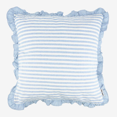 Funda de cojín de algodón volante rayas azules Timoti 45x45cm
