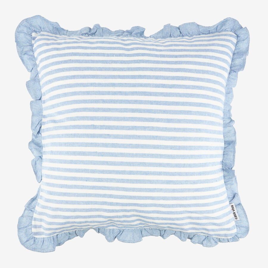 Funda de cojín de algodón volante rayas azules Timoti 45x45cm