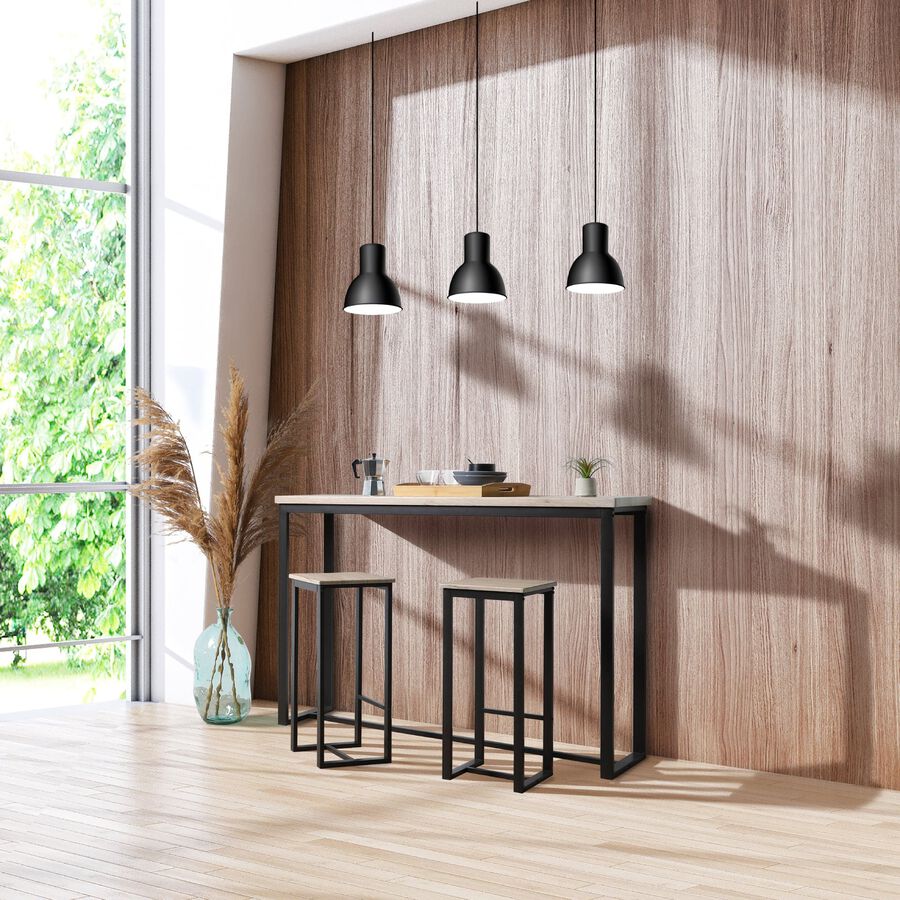 Mesa alta con 2 taburetes de aglomerado de madera (MDF) Badok 140x40x89cm