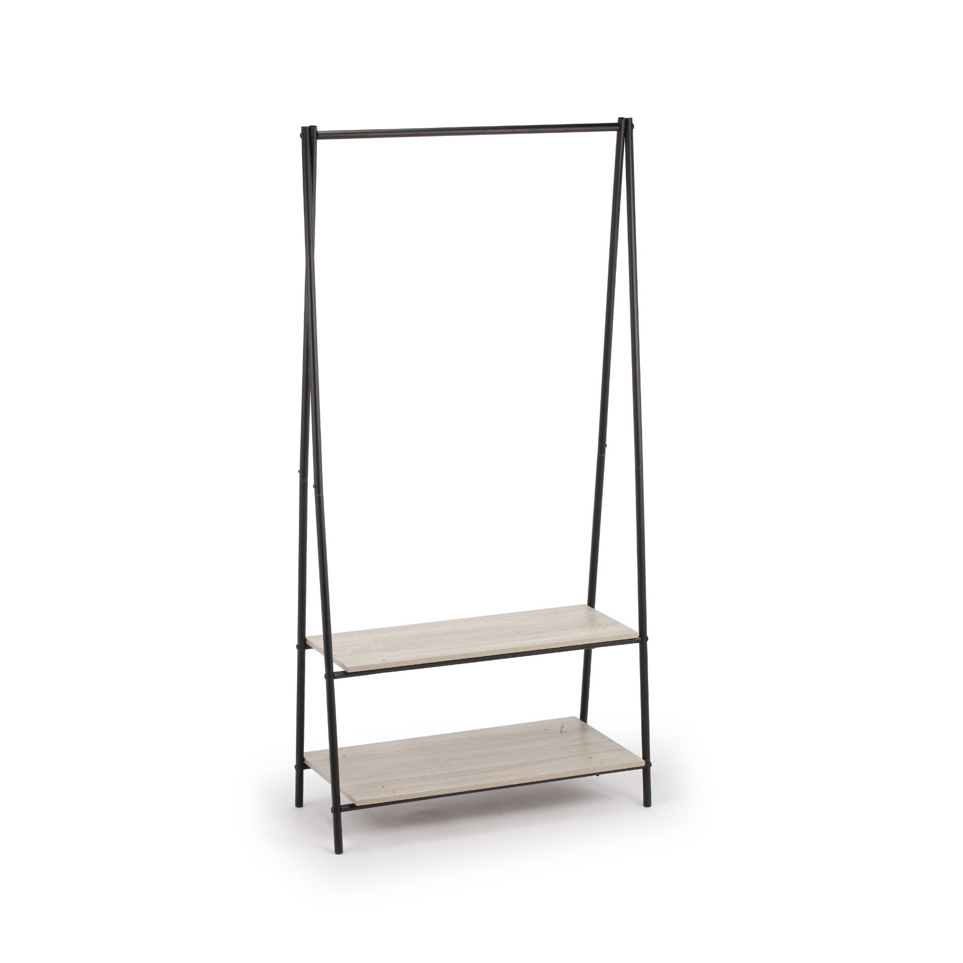 Perchero con dos estantes de acero y madera MDF Bruno 80x40x160cm