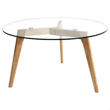 Mesa de centro de cristal y madera &Oslash;80x45cm