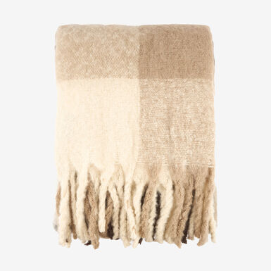 Manta efecto mohair de cuadros marrón 130x150cm