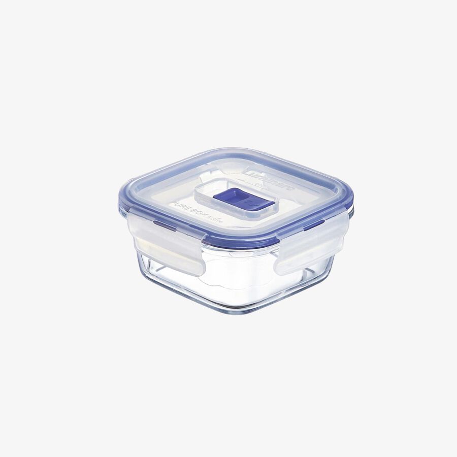 Táper de vidrio hermético cuadrado Purebox Luminarc 12x12x6,2cm - 38cl
