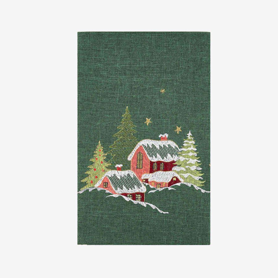 Camino de mesa verde bordado Pueblo 50x150cm