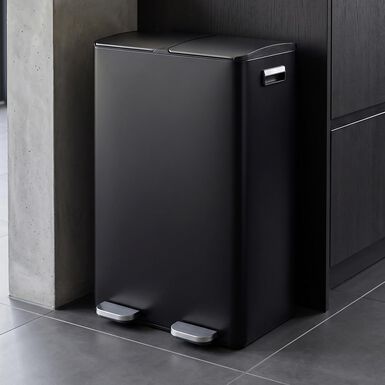 Cubo de basura con pedal doble negro mate de acero 2x30L
