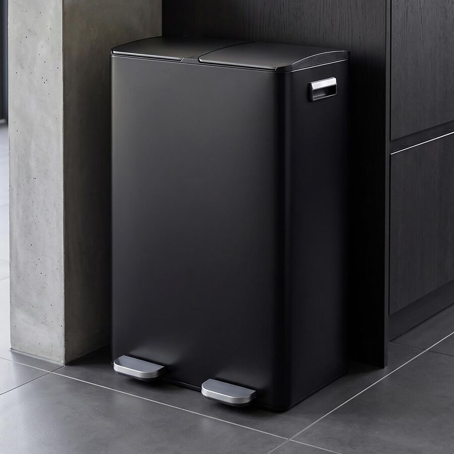 Cubo de basura con pedal doble negro mate de acero 2x30L