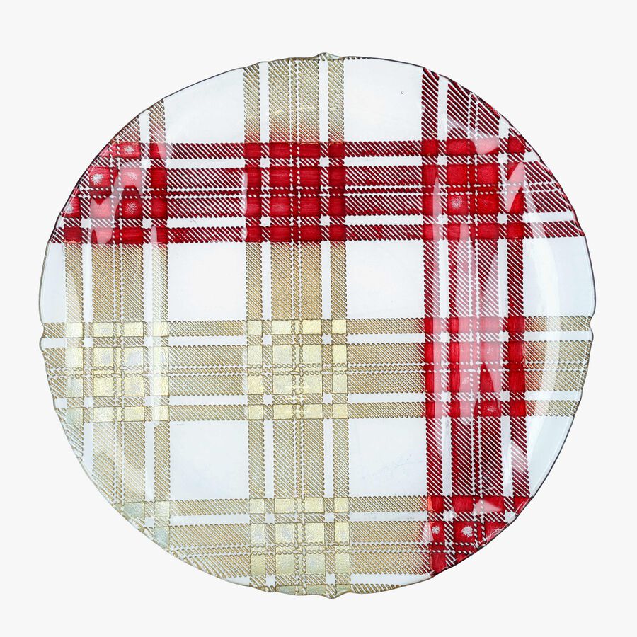 Plato llano de cuadros rojo y dorado de vidrio Glam &Oslash;33cm