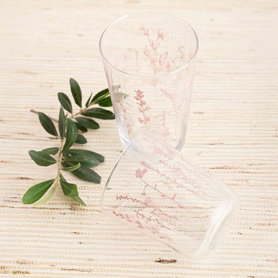 Vaso de vidrio transparente con flores rosas Suede 40cl 
