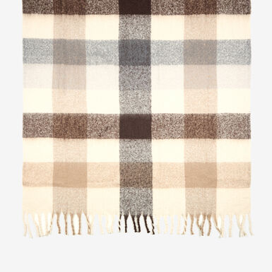 Manta efecto mohair de cuadros marrón 130x150cm