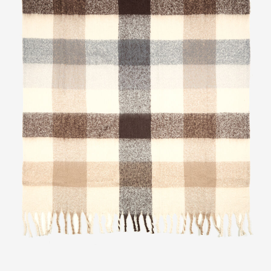 Manta efecto mohair de cuadros marrón 130x150cm