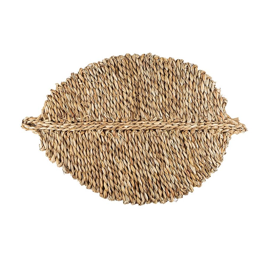 Mantel individual de fibra natural con forma de hoja marr&oacute;n