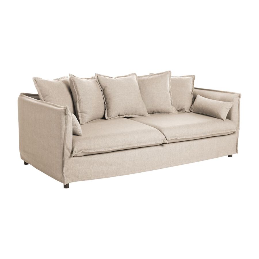 Sofá de 3 plazas beige con cojines 210x104x69cm Clau&Chloe