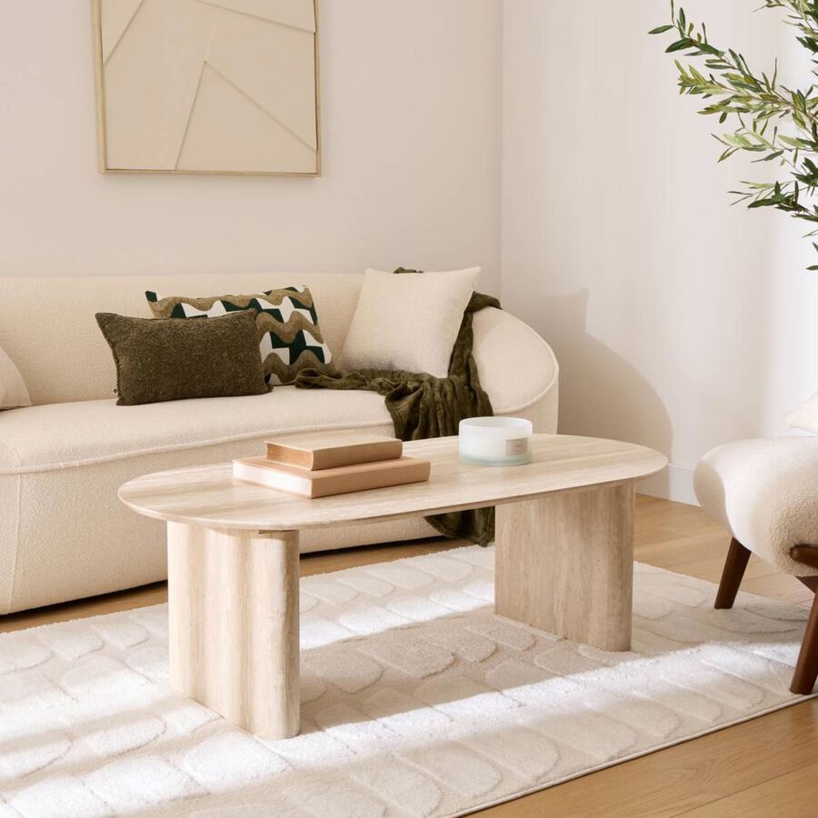 Mesa de centro de madera efecto travertino Elva 120x60x40cm