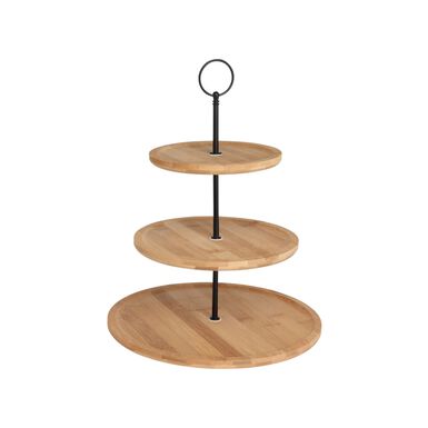 Plato de presentación de 3 pisos de bambú Ø28x34cm