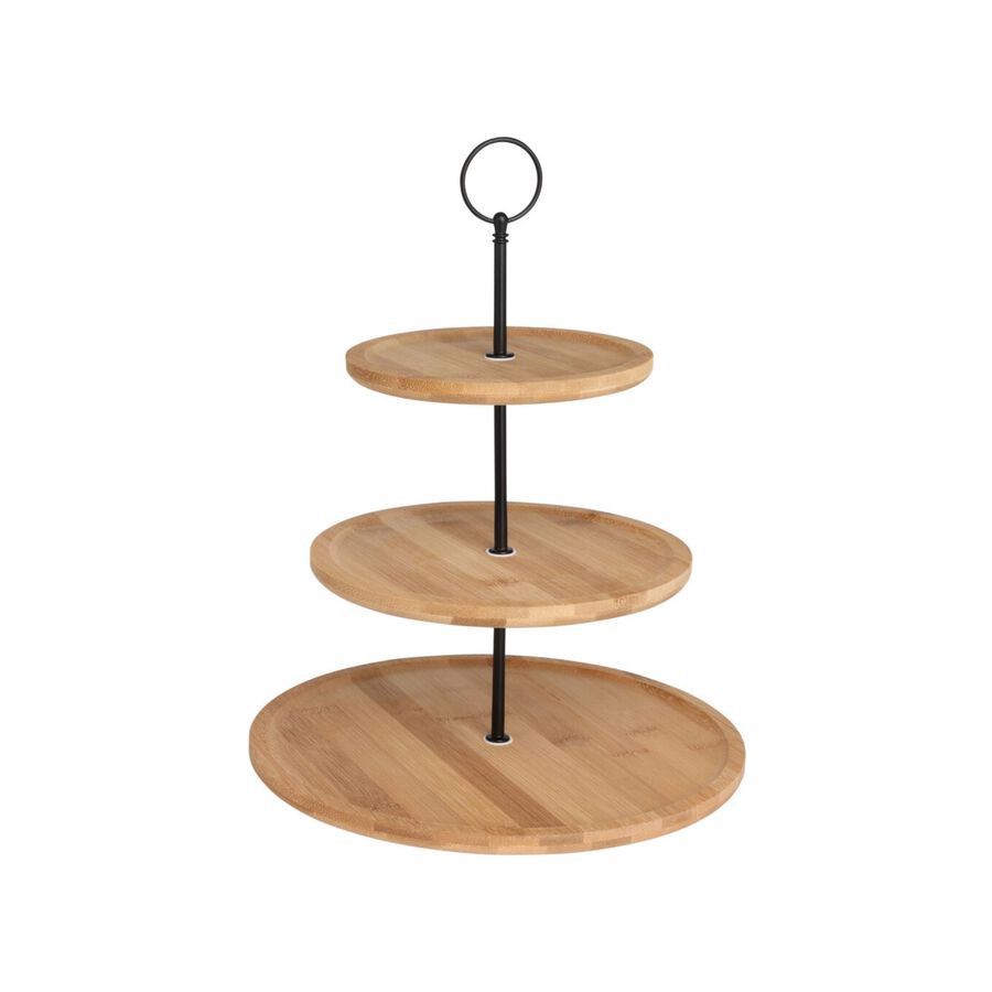 Plato de presentación de 3 pisos de bambú Ø28x34cm