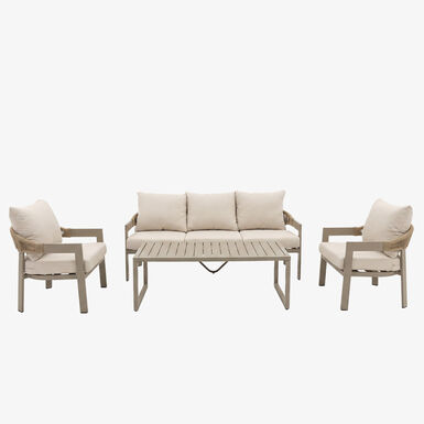 Set de jard&iacute;n de 4 piezas de aluminio y cuerda beige Portofino