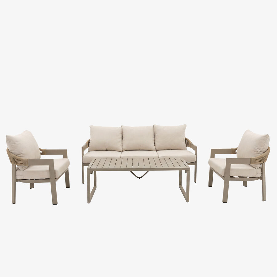 Set de jard&iacute;n de 4 piezas de aluminio y cuerda beige Portofino