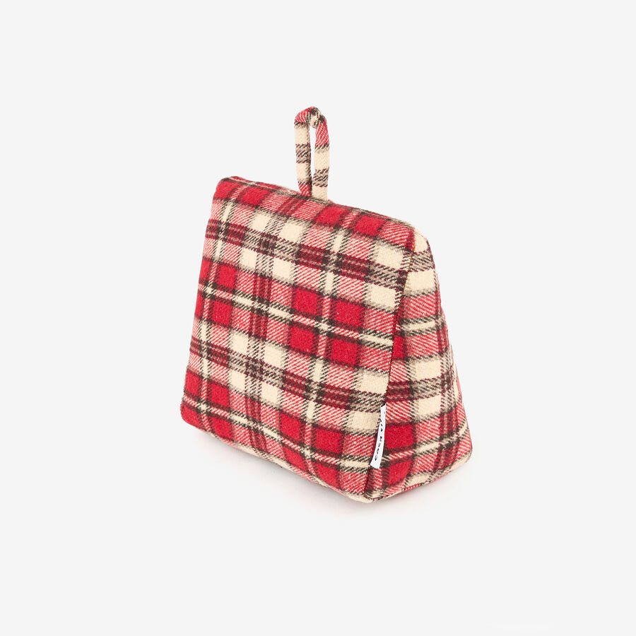 Tope de puerta de algodón cuadros rojos 18x10x17cm