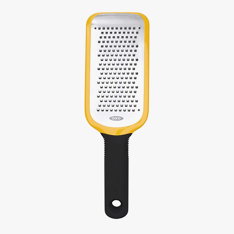 Rallador de cocina con mango de acero inoxidable amarillo - Oxo 34,3cm