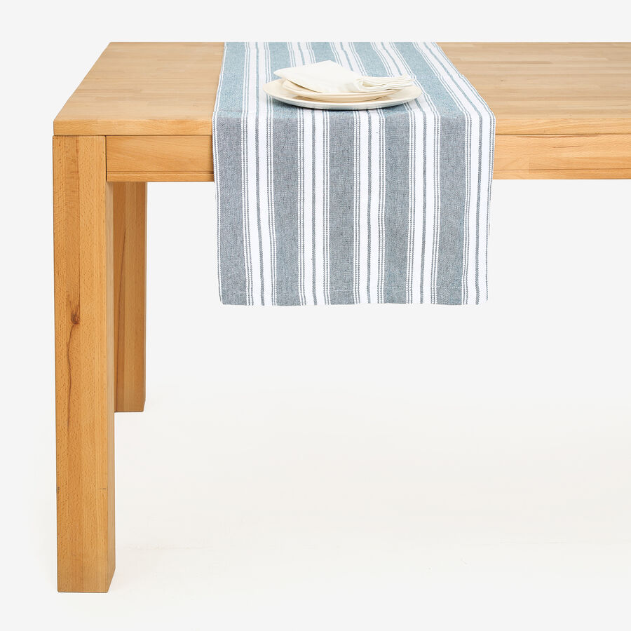 Camino de mesa de algod&oacute;n azul Be&ntilde;at 40x140cm