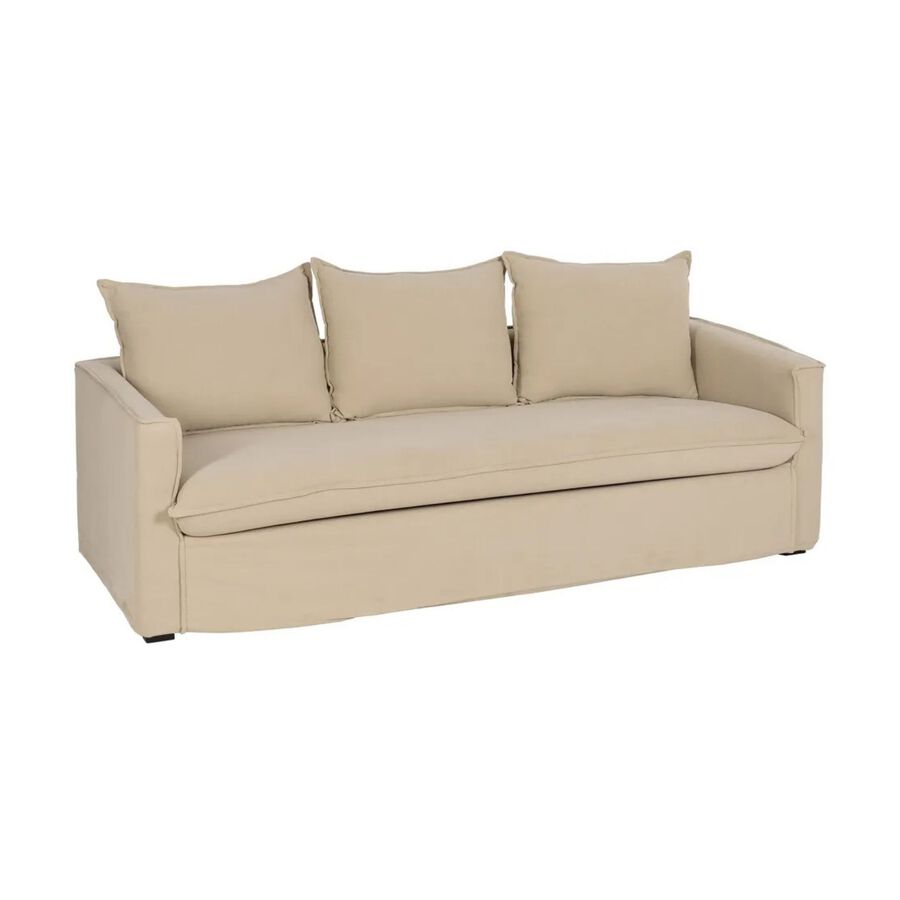 Sofá de 3 plazas de lino y algodón beige Bristol 220x95x90cm