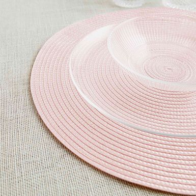 Mantel individual redondo rosa de pl&aacute;stico Vita peoni 38cm 