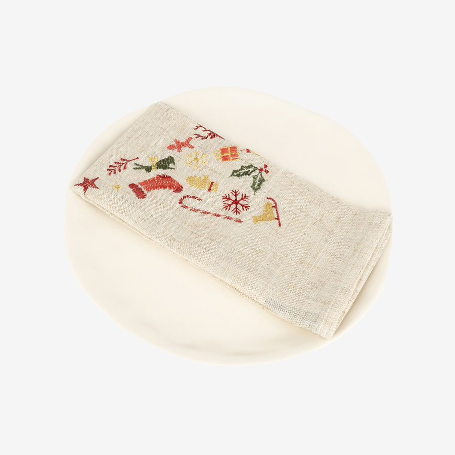 Servilleta de lino gris con bordado Árbol 45x45cm