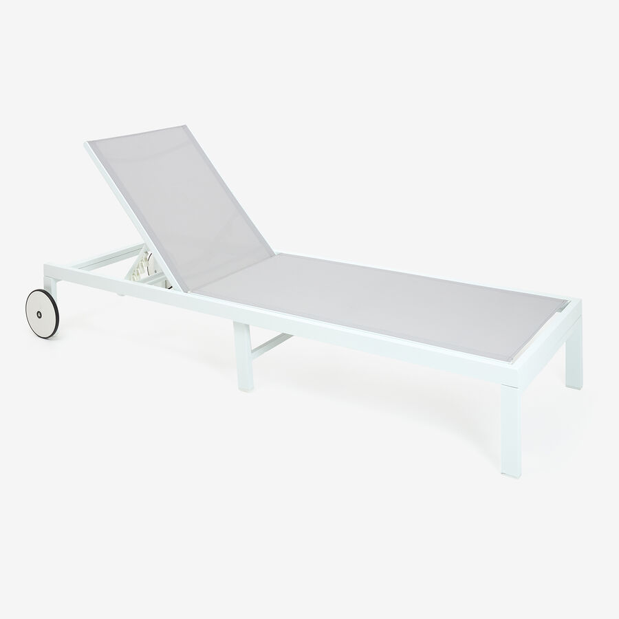 Tumbona reclinable de aluminio con ruedas blanca 64x200x89cm