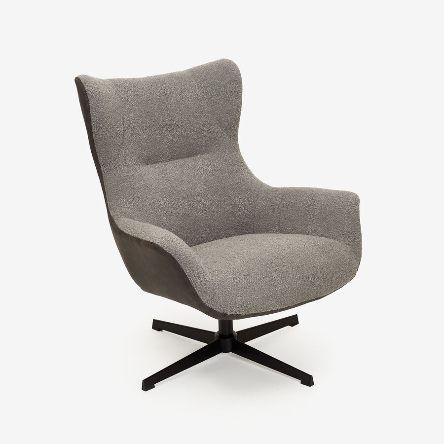 Butaca giratoria gris con puf Brida 86x80x102cm Clau&Chloe